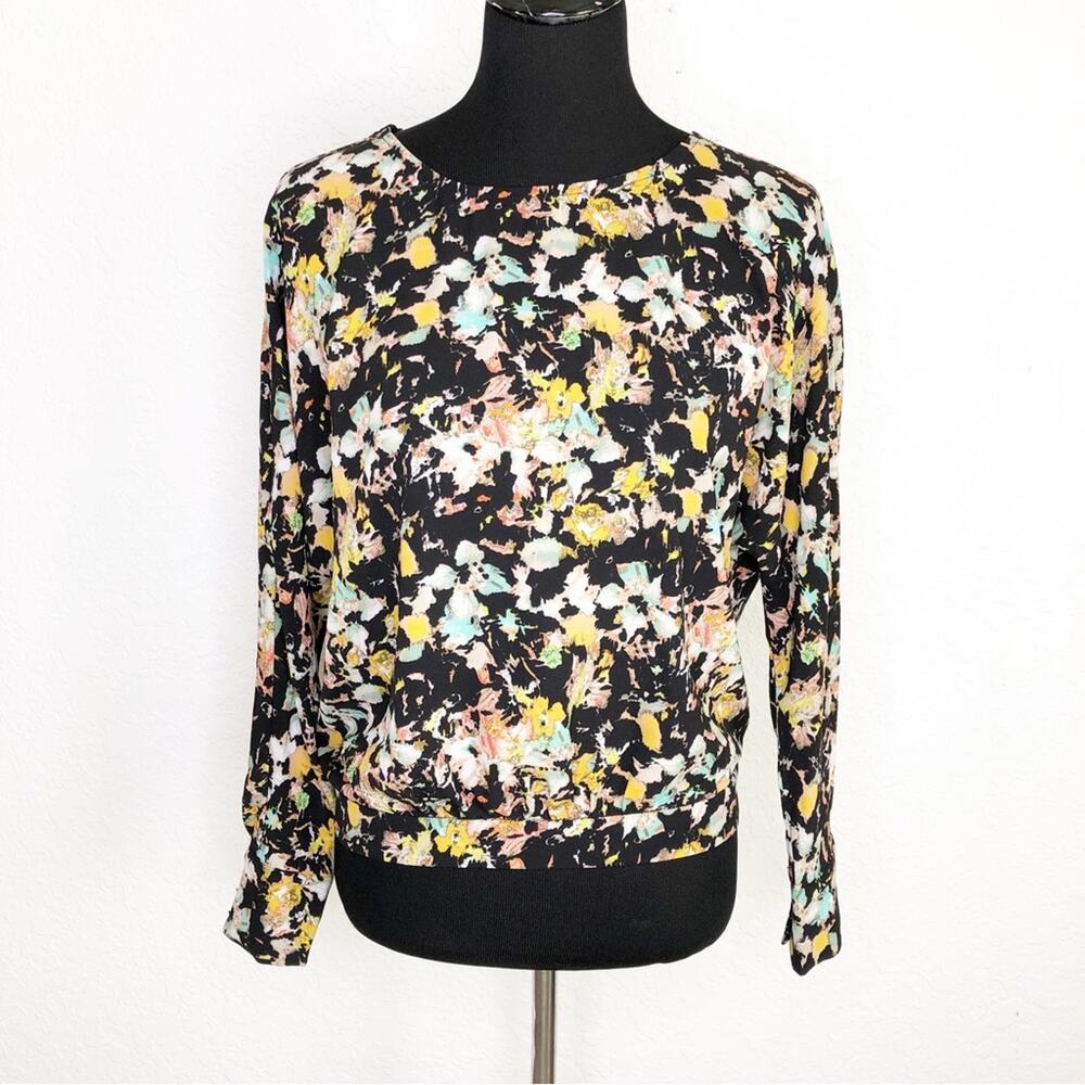 lr black watercolor floral open back top size Small